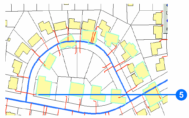 Quando o ícone do ponteiro mudar de formato, clique sobre o mesmo movimentando-o para cima da linha do último polígono de edifício localizado na para inferior esquerda (veja figura abaixo). 5.