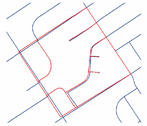 Após a atualização da exibição, note que a layer ImportStreets não está alinhada com a layer Streets.