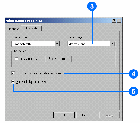 3. Clique no dropdown da opção Target Layer e selecione a layer StreamsSouth. 4. Marque a opção One link for each destination point (Uma ligação para cada ponto de destino). 5.