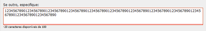 Se for excedido o número máximo de caracteres permitido o perímetro do campo passa a vermelho, não sendo possível gravar