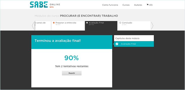 Caso tenha aprovação, isto é, classificação igual ou superior a 50%, será então emitido o seu certificado do curso.