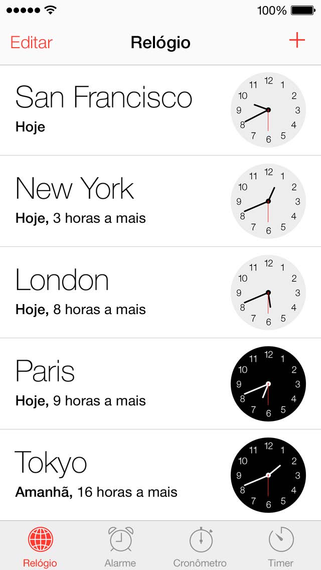 Adicione outros relógios para mostrar a hora em outras cidades grandes e fusos horários.