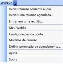 Clique com o botão direito do mouse no ícone da barra de ferramentas WebEx One-Click e então clique em Iniciar uma Reunião Agendada para iniciar uma reunião previamente agendada, ou clique em Iniciar