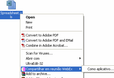 Capítulo 11: Configurar o recurso Criar reunião com um clique Atalho Descrição Atalho do menu de atalho: Clique com o botão direito do mouse no ícone de um arquivo de aplicativo ou documento no seu