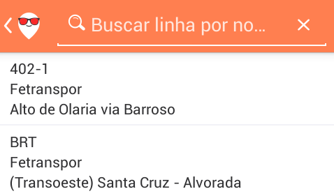 a busca Altera o tipo de transporte a ser buscado Insira aqui o nome ou número da linha