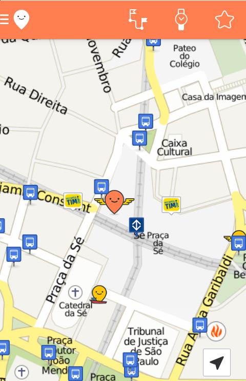 Tela principal (tela do mapa) Itens do mapa: Esse aqui é você (o seu avatar). Este ícone laranja mostra sua posição atual.