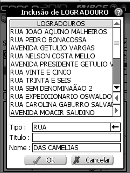 faz parte do seu setor. Você deverá selecionar a opção Incluir logradouro, logo após será apresentada a tela para preenchimento dos dados do novo logradouro.