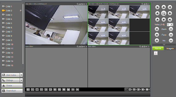 primeiro selecionar um canal e após clicar no tipo de mosaico (1, 4, 8, 9 ou 16 telas) que deseja ser visualizada no canal. Multi canais Modo de visualização multi canais Obs.