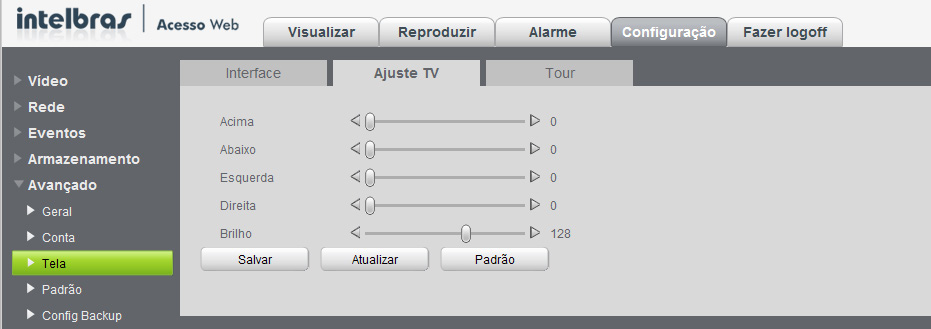 Ajuste TV Para posicionar e ajustar a imagem da saída de TV arraste a barra deslizante