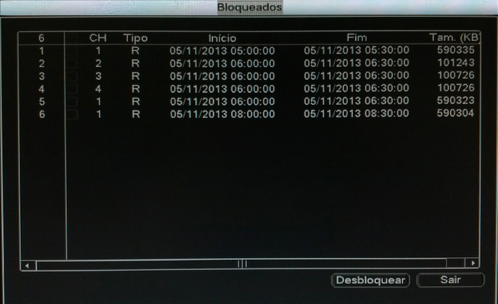 Para bloquear, selecione uma ou mais gravações do canal, e em seguida clique no ícone gravações bloqueadas, é necessário clicar no ícone Bloquear. Para visualizar as Bloqueados.