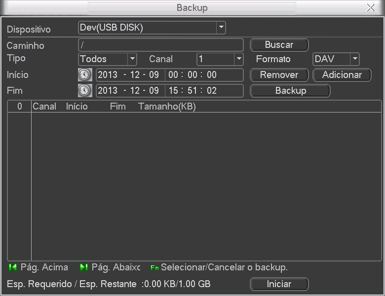 O sistema irá gerar backups somente dos arquivos contendo a marca antes do nome do canal. As gravações serão salvas no diretório raiz do dispositivo.