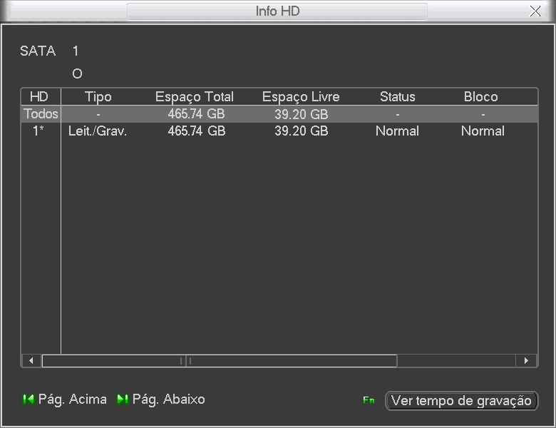 Info HD Exibe informações a respeito do HD instalado e estado da conexão SATA. São listadas as informações sobre o tipo de HD, espaço total, espaço livre, status, bloco. Veja a figura a seguir. Obs.