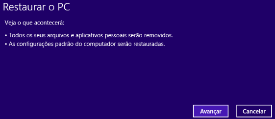 4. Na opção seguinte leia o aviso e clique em Avançar. 5. Se seu Notebook tem mais de uma partição (Drive).