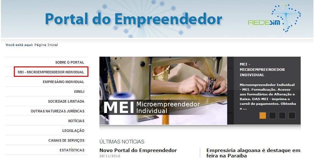 2 - PORTAL DO EMPREENDEDOR Acessar pelo endereço: http://www.portaldoempreendedor.gov.