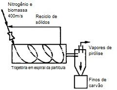 Figura 13.8: Esquema de um reator de pirólise de vórtice. 20 No reator de pirólise a vácuo (Figura 13.