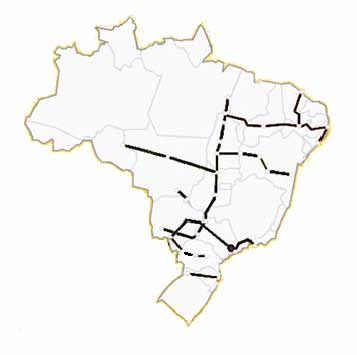 Figura 9 A nova malha ferroviária brasileira Fonte: BRASIL, 2011b O estudo do ILOS projeta também a construção de 40,2 mil quilômetros de trilhos, com a rede nacional passando a ter 69 mil