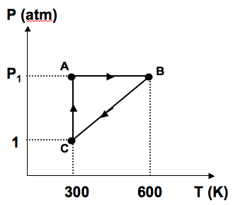 Q3 Um mol de gás ideal monoatômico descreve o ciclo representado na figura abaixo no plano p versus T, onde cada trecho é um segmento de reta.