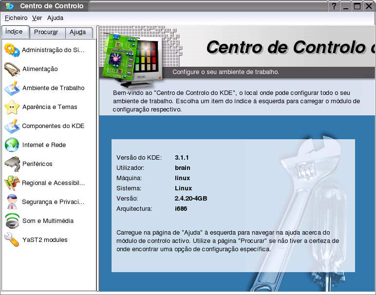 Introdução ao Linux Augusto C. Campos 10 No menu do sistema, selecione o Centro de Controlo e aguarde o surgimento da janela exibida na figura acima.