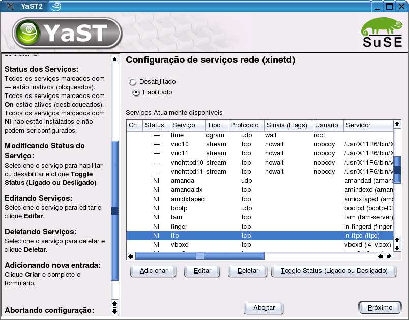 Introdução ao Linux Augusto C. Campos 23 Já quando se trata dos serviços de rede (inetd), a explicação tem que ser um pouco mais detalhada.