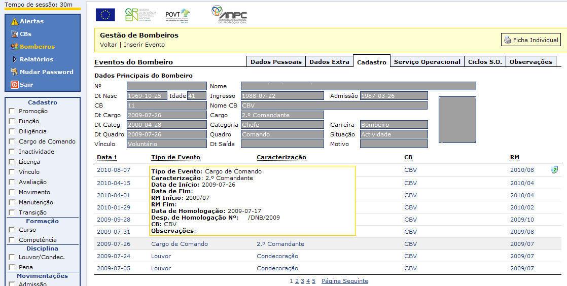 Inserir uma Renovação da Comissão O primeiro passo para inserir uma Renovação da Comissão é introduzir a Data Fim no Evento já existente.