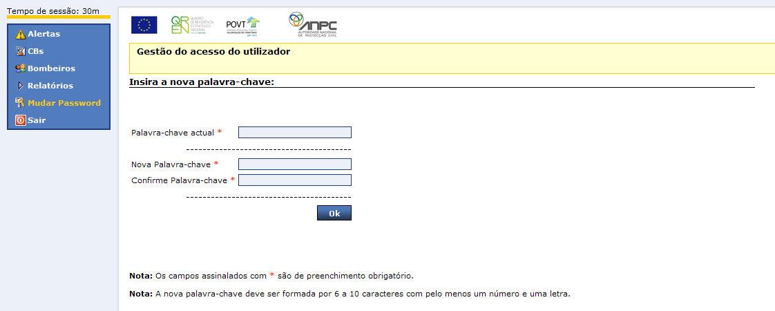 5. MUDAR A PASSWORD Este Módulo permite ao utilizador do RNBP alterar a sua password de acesso ao RNBP.