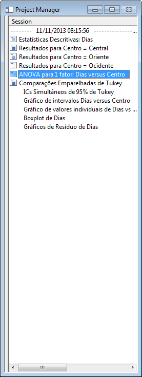 Analisar dados 2. No painel esquerdo, clique duas vezes em ANOVA de 1 fator: Dias x Centro.