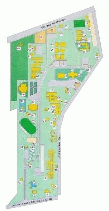 Anexo I - Mapa da UFMT Campus Universitário de Cuiabá > 1. Museu Rondon 2. Parque Aquático 3. ICHS (Instituto de Ciências Humanas e Sociais) / IL (Instituto de Linguagem) 4.