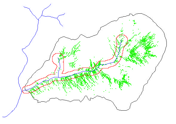 76 FIGURA 30 Comparação entre a modelagem da zona ripária (verde) e a delimitação