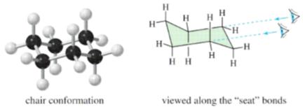 39- O ciclohexano apresenta uma conformação tipo cadeira,