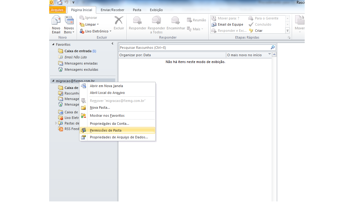 OBJETIVO Descrever os passos para configuração de duas contas de e-mail no mesmo perfil do Outlook Usuários Fiemg.