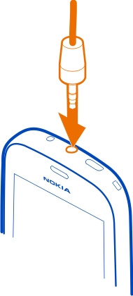 10 Uso básico Conectar um fone de ouvido Não conecte produtos que geram um sinal de saída, pois isso pode danificar o dispositivo. Não conecte qualquer fonte de energia com o conector Nokia AV.