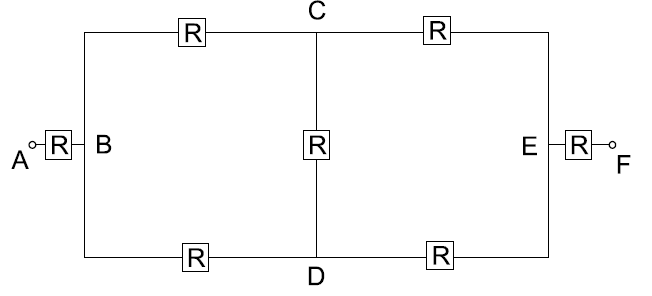 Esses pontos são: a) B e C b) B e D c) C e D d) C e E e) D e E 67-No circuito abaixo, os fios de ligação têm resistência desprezível.