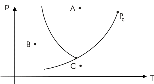 5) Analise as alternativas abaixo do diagrama de fase de uma substância qualquer. Assinale verdadeiro (V) ou falso (F) para as seguintes afirmações.