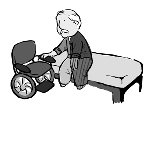 Transporte para a cadeira de rodas ou para a cama Coloque a poltrona ou cadeira de rodas bem próxima à cama, de preferência do lado não afetado; Quando for transferir o paciente para a poltrona,