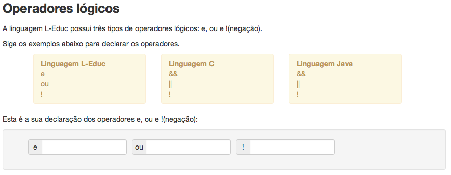 4.3. CADASTRO DE LINGUAGEM 37 das linguagens, fornecemos exemplos dos operadores em três linguagens