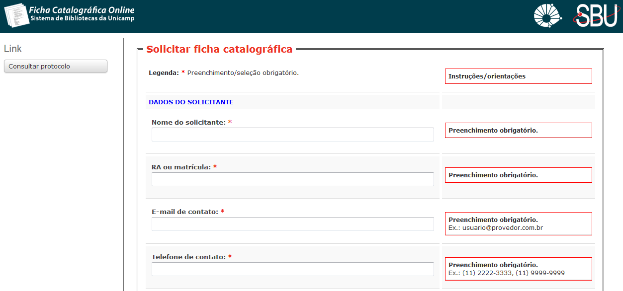 Figura 3: Página inicial do Sistema Online de Elaboração de Fichas Catalográficas do SBU. Fonte: Dados da pesquisa.