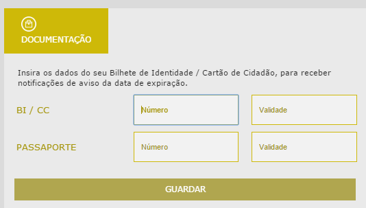 Coloque o número e validade dos seus documentos.