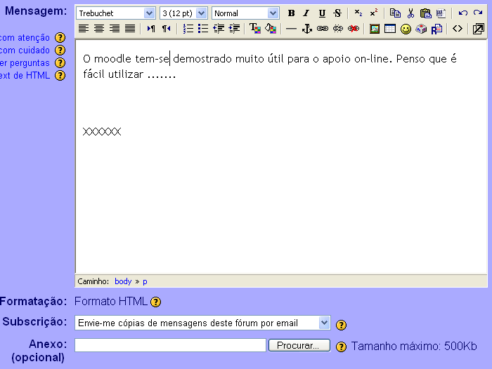 Figura 39 Alterar as configurações do tema Poderá utilizar os links Apagar ou Responder, para eliminar ou dar continuidade à discussão.