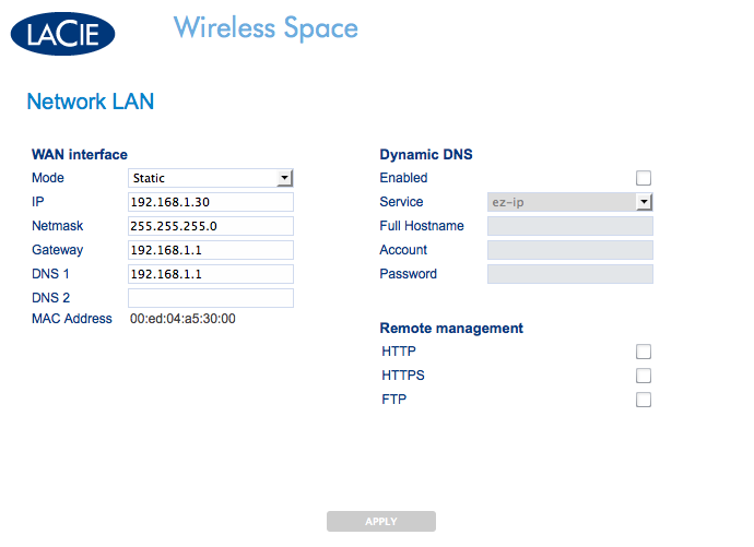 Administrar o LaCie Wireless Space Manual do Utilizador página 48 3.6.6. Dashboard: rede LAN Esta página permite alterar as definições de rede do Wireless Space.