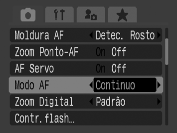 117 Alternar entre Definições de Focagem Pode definir o modo AF. Continuo Único Modos de Disparo Disponíveis p.