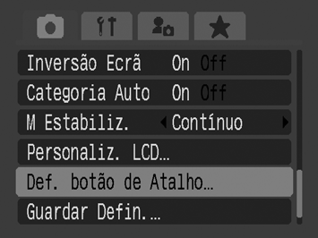 151 3 Grave. 1. Utilize o botão ou para seleccionar [OK]. 2. Carregue no botão. 3. Carregue no botão MENU. O conteúdo das definições não influencia os outros modos de disparo.