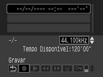 190 Gravação Apenas de Som (Gravação de Som) Pode gravar apenas som, sem imagem, com duração até 2 horas de cada vez. 1 Seleccione [Gravação de Som]. 1. Carregue no botão MENU. 2. No menu, utilize o botão ou para seleccionar.