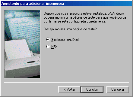 É impressa uma página de teste para verificar a qualidade da impressão.