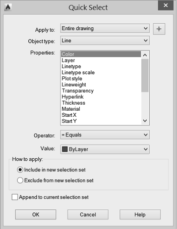 de seleção 19 Seleção rápida (QSELECT) Utilizar as propriedades dos objetos num desenho como filtro