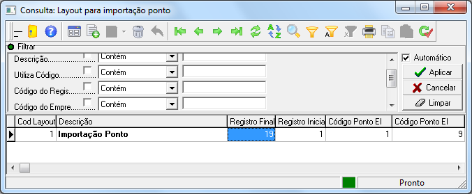 Figura 30 Tela de cadastro de eventos do sistema do ponto A Figura 31 apresenta o cadastro de leiaute de importação do ponto.