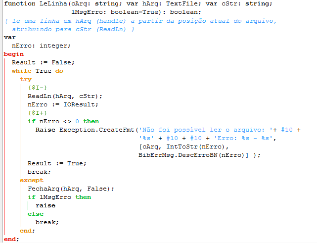 54 A Listagem 4 apresenta o código da função LeLinha que é utilizada na importação do ponto. Essa função lerá o arquivo ponto linha a linha para, assim, efetuar a importação.