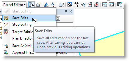 Na barra de ferramentas Parcel Editor, clique no Menu Save Edits/Stop Editing: