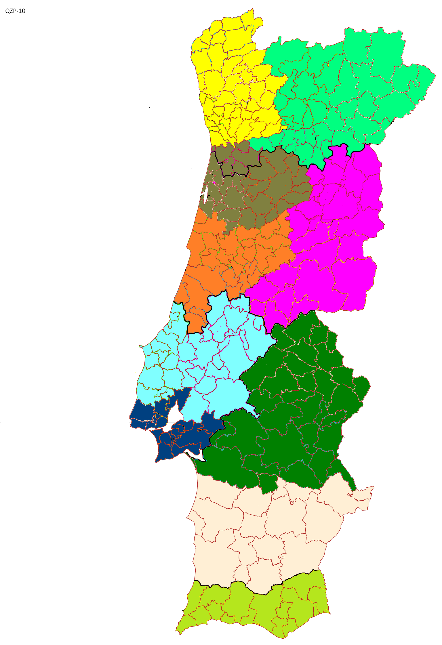 QZP-10 Z1 BRAGA (03) VIANA DO CASTELO (16) PORTO (13) TÂMEGA (22) Z2 DOURO SUL (20) VILA REAL (17) BRAGANÇA (04) Z3 ENTRE DOURO E VOUGA (21) AVEIRO (01) VISEU (18) Z4 COIMBRA (06) LEIRIA (10) Z5