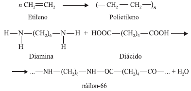 Um exemplo de monômero, muito utilizado para produzir polímeros supramoleculares, é a) Quanto ao tipo de reação de polimerização, como são classificados os polímeros polietileno e náilon-66?
