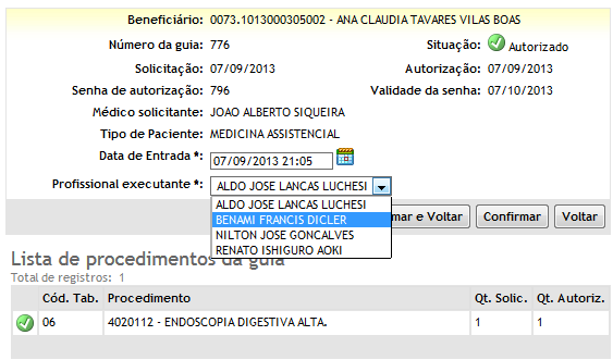 Figura 53 Validação da Guia Capturada Após identificar na tela de Exames disponíveis a(s) guia(s) registrada(s) no protocolo o usuário prestador deverá clicar no número da guia, (figura 53) nesse